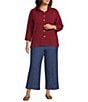 John Mark Plus Size Woven Wire Collar 3/4 Sleeve Hi-Low Hem Button-Front Shirt - Image 3