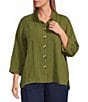 John Mark Plus Size Woven Wire Collar 3/4 Sleeve Hi-Low Hem Button-Front Shirt - Image 1