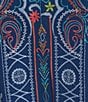 Color:Navy - Image 4 - Plus Slize Woven All Over Embroidered Floral Print V-Neckline 3/4 Sleeve Tunic
