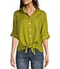 John Mark Point Collar 3/4 Sleeve Button Front Tie Top, Color:Chart - Image 1
