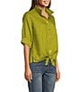 John Mark Point Collar 3/4 Sleeve Button Front Tie Top, Color:Chart - Image 3
