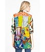 John Mark Point Collar Button Front Long Roll-Tab Sleeve Embroidered Panel Multi Print Tunic, Color:Multi - Image 7