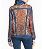 Color:Multi - Image 4 - Point Collar Long Cuff Sleeve Cut-Out Multi Print Patch Denim Jacket