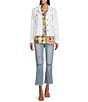 Color:White - Image 3 - Point Collar Long Sleeve Button Front Eyelet Embroidery Jacket
