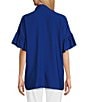 John Mark Point Collar Short Sleeve Button Front Top, Color:Cobalt - Image 2