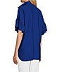 John Mark Point Collar Short Sleeve Button Front Top, Color:Cobalt - Image 4