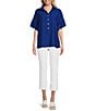 John Mark Point Collar Short Sleeve Button Front Top, Color:Cobalt - Image 5