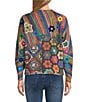 John Mark Printed Crochet All Over Floral Felting V-Neck Long Sleeve Button Front Cardigan, Color:Multi - Image 2