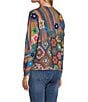 John Mark Printed Crochet All Over Floral Felting V-Neck Long Sleeve Button Front Cardigan, Color:Multi - Image 4