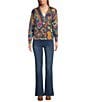 John Mark Printed Crochet All Over Floral Felting V-Neck Long Sleeve Button Front Cardigan, Color:Multi - Image 5