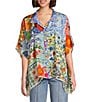 John Mark Printed Oversized Wire Collar Short Dolman Sleeve Top,Specials : American Fashion Style Bags On Sale