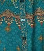 John Mark Printed Point Collar 3/4 Sleeve Button Down Tunic, Color:Teal Print - Image 4