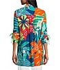John Mark Printed Wire Collar 3/4 Cinch Tie Sleeve Button Front Tunic, Color:Multi - Image 2