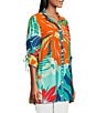 John Mark Printed Wire Collar 3/4 Cinch Tie Sleeve Button Front Tunic, Color:Multi - Image 3