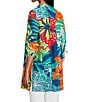 John Mark Printed Wire Collar 3/4 Cinch Tie Sleeve Button Front Tunic, Color:Multi - Image 4