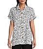 Color:Black Animal - Image 1 - Printed Wire Collar Short Rolll-Cuff Sleeve Button Front Camp Shirt