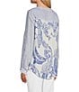 Color:Blue Stripe - Image 5 - Printed Woven Banded Collar Long Roll-Tab Sleeve Button-Front Tunic