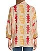 Color:Soft Stone - Image 2 - Printed Woven Wire Collar 3/4 Button Cuff Sleeve Embroidered Button Front Tunic