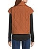 John Mark Quilted Oversized Point Collar Cap Sleeve Snap Front Puff Vest, Color:Tobacco - Image 3