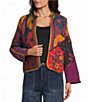 John Mark Quilted Vintage Mixed Print Stand Collar Long Sleeve Open Front Reversable Jacket - Image 1