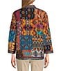 Color:Multi - Image 2 - Quilted Woven Multi Print Banded Neck Long Cuffed Sleeve Running Stitch Embroidery Open Front Jacket