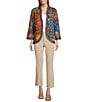 Color:Multi - Image 3 - Quilted Woven Multi Print Banded Neck Long Cuffed Sleeve Running Stitch Embroidery Open Front Jacket