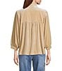John Mark Ruffle Collar Velvet 3/4 Sleeve Pullover, Color:Champagne - Image 2