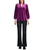 John Mark Ruffle Collar Velvet 3/4 Sleeve Pullover, Color:Amethyst - Image 5