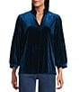 John Mark Ruffle Collar Velvet 3/4 Sleeve Pullover, Color:Dark Peacock - Image 1