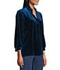 John Mark Ruffle Collar Velvet 3/4 Sleeve Pullover, Color:Dark Peacock - Image 3