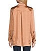 Color:Bronze - Image 2 - Satin Woven Point Collar Long Sleeve Button Front Top