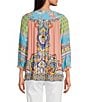 John Mark Shirring Mix Print Scoop Neck 3/4 Sleeve Top, Color:Multi - Image 2