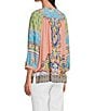 John Mark Shirring Mix Print Scoop Neck 3/4 Sleeve Top, Color:Multi - Image 4