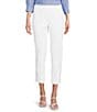 Color:White - Image 1 - Side Zip Ponte Flat Front Cropped Pants