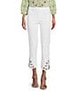 Color:White - Image 1 - Stretch Straight Leg Embroidered Eyelet Hem Cropped Pull-On Pants