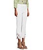 Color:White - Image 3 - Stretch Straight Leg Embroidered Eyelet Hem Cropped Pull-On Pants