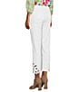 Color:White - Image 4 - Stretch Straight Leg Embroidered Eyelet Hem Cropped Pull-On Pants