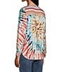 Color:Tropical Multi - Image 5 - Tie Dye Print Woven Embroidered Tie Neck Roll-Tab Sleeve Tunic
