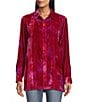 Color:Scarlet - Image 1 - Tie Dye Velvet Woven Point Collar Long Sleeve Button Front Tunic