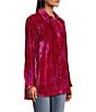 Color:Scarlet - Image 5 - Tie Dye Velvet Woven Point Collar Long Sleeve Button Front Tunic