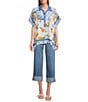 John Mark Tropical Point Collar Short Sleeve Wide Tunic, Color:White - Image 3