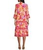 John Mark Tropical Printed V-Neck 3/4 Sleeve Tiered Midi Dress, Color:Tropical Multiple - Image 2