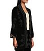 John Mark Velvet Embroidered Burnout 3/4 Sleeve Open Front Kimono, Color:Black - Image 3