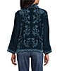John Mark Velvet Vine Embroidered Point Collar Long Sleeve Button Front Blouse, Color:Dark Teal - Image 2