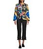 John Mark Watercolor Floral Mix Print Quilted Crew Neck Long Sleeve Button Front Jacket, Color:Multi - Image 3