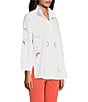 Color:White - Image 3 - Wire Collar 3/4 Sleeve Embroidered Eyelet Blouse