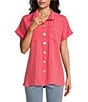 John Mark Wire Collar Short Dolman Sleeve Button-Front Camp Shirt, Color:Coral - Image 1