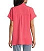 John Mark Wire Collar Short Dolman Sleeve Button-Front Camp Shirt, Color:Coral - Image 2