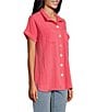 John Mark Wire Collar Short Dolman Sleeve Button-Front Camp Shirt, Color:Coral - Image 3