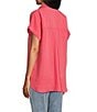 John Mark Wire Collar Short Dolman Sleeve Button-Front Camp Shirt, Color:Coral - Image 4